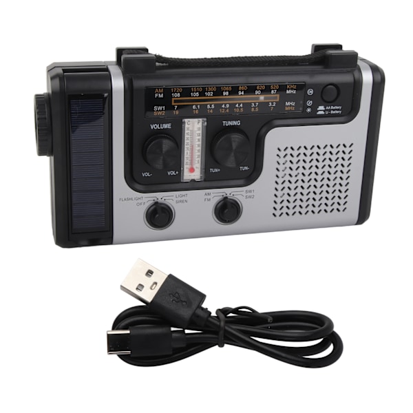 Bärbar Solcellsdriven Handvevradio Multiband AM FM SW Radiomottagare med LED-ficklampa