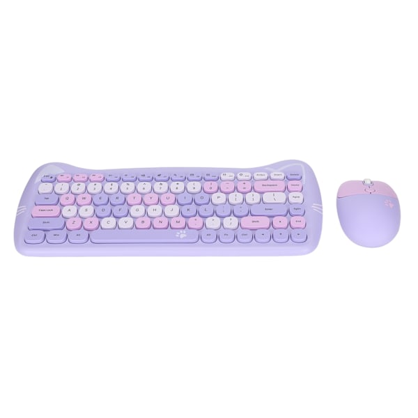 Sött Kattformat 2.4G Trådlöst Tangentbord och Mus Färger Låg Strömförbrukningsteknik Trådlöst Tangentbord Mus Combo för Gaming Lila Mix