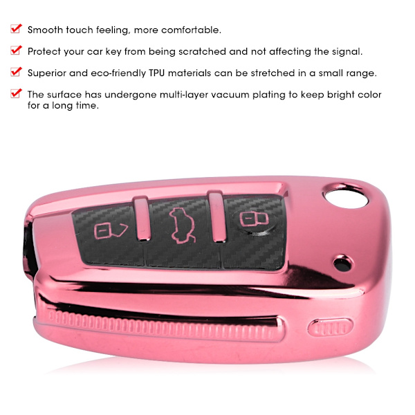 TPU Kolfiberstil Vikbart Nyckelfodral Skydd Passar A3 S3 06/2005 - 03/2017 Rosa