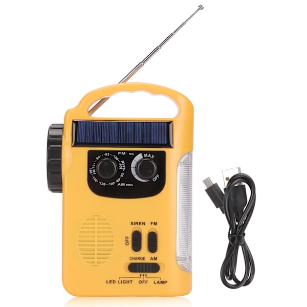 RD339 Solardriven Radio med Handvev Hög Ljusstyrka Stabil Multifunktionell FM AM Väderradio med LED-Ficklampa för Utomhusbruk