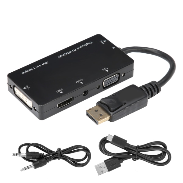 4-i-1 Adapter Kabel Displayport til HDMI/VGA/DVI/Audio Converter Multifunksjon