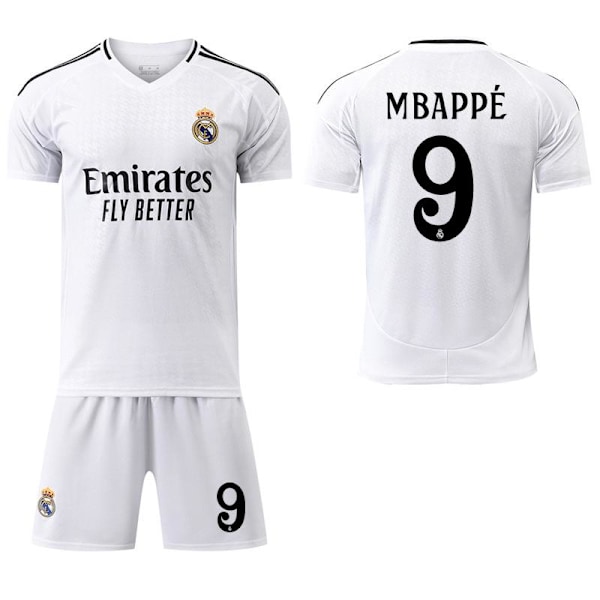 2024-25 Real Madrid Hemma Jersey 10 Modric 9 Mbappe 7 Vinicius 8 Kroos 5 Bellingham Barn och Vuxen Fotbollströja med Strumpor No. 9 22