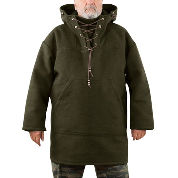 Super Soft Woolen Men's Hooded Pullover Sweatshirt for Winter 5XL Dark Green