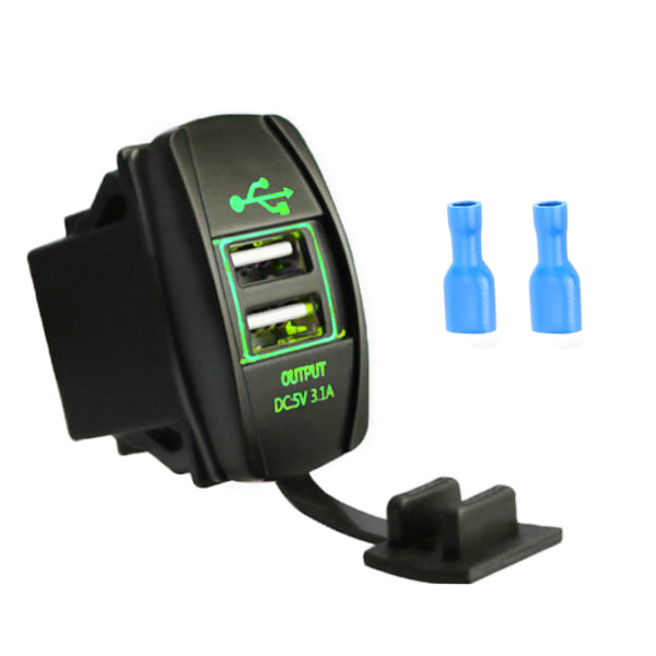 Dubbel USB power 12-24V 3.1A för bilbåt motorcykel Universal grönt ljus