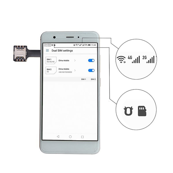 Nano til Micro SIM-kortadapter - Dual SIM-kortforlengelse for Android-smarttelefoner