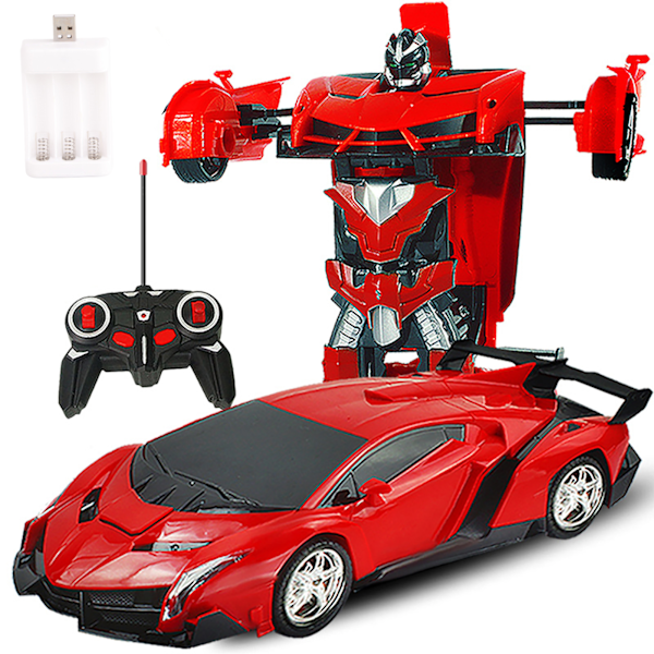 RC-bil Robot Fjärrkontroll En-knapps Deformation Känselinduktion för Barn Barn Röd Batterityp