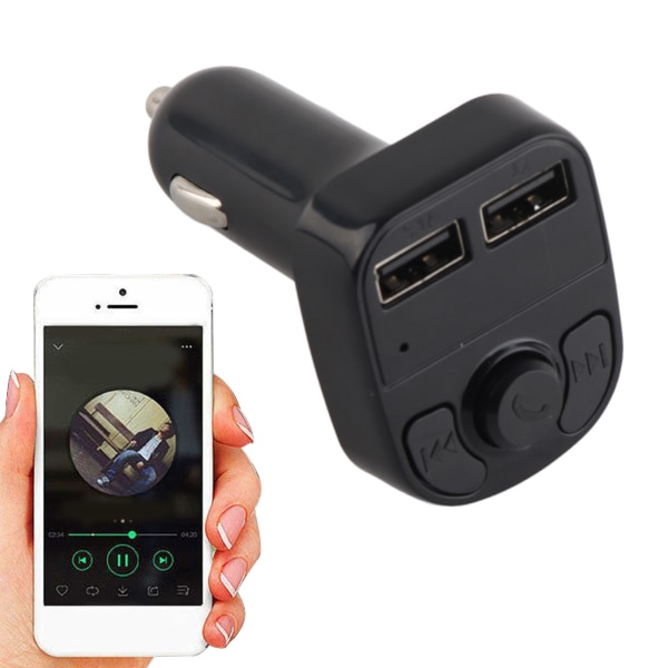 Bil Bluetooth-mobillader Svart 12‑24V FM-sender MP3-spiller Dobbel USB-lading