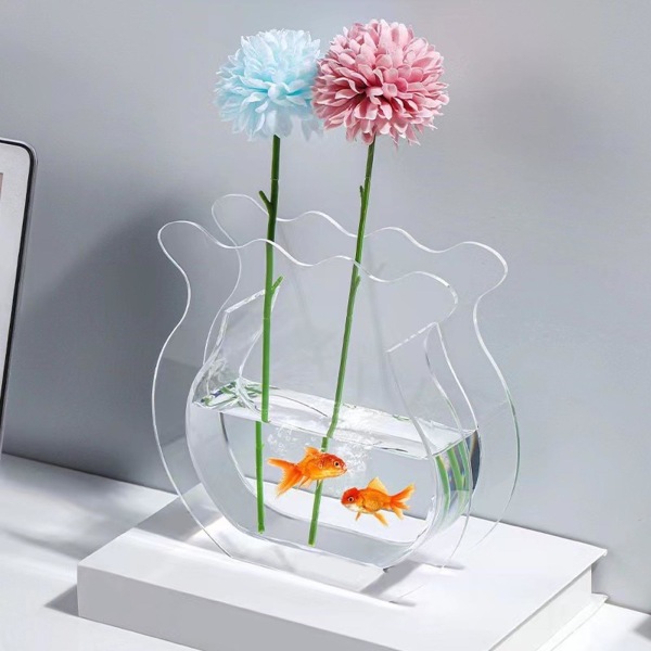 Fisketank Vase Transparent Tykk Akryl Glatting Enkel Moderne Liten Fisketank for Familie Kontor Sovesal Transparent