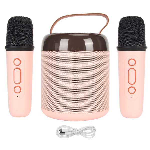 Trådløse karaokehøyttalere RGB Light Bluetooth5.3-høyttaler med 2 trådløse mikrofoner Bærbar karaokemaskin for familiefest Rosa