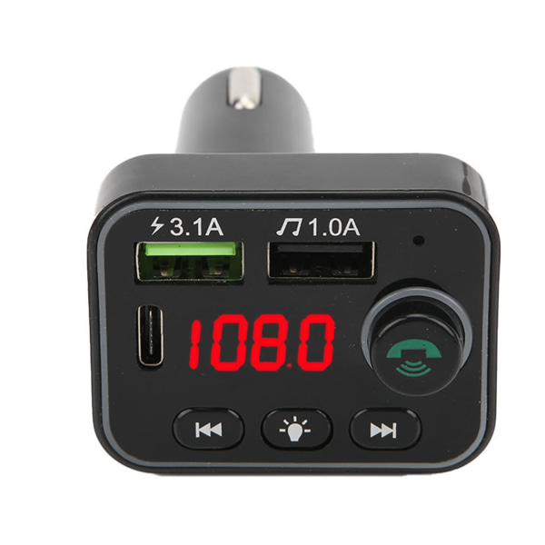 Bluetooth 5.0 FM-sender MP3-afspiller Telefonoplader Batterispændingsdetektion med farverig atmosfærelys