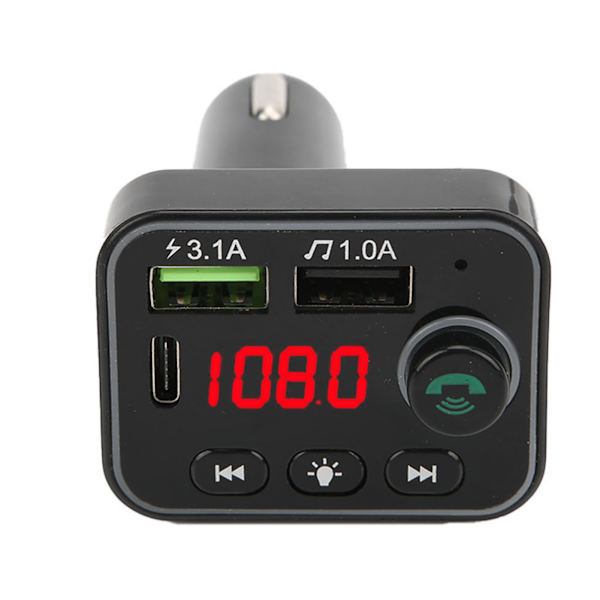 Bluetooth 5.0 FM-sender MP3-spiller Telefonlader Batterispenningsdeteksjon med fargerike atmosfærelys