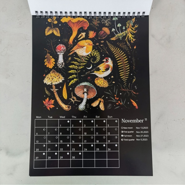 Dark Forest Wall Calendar Rich Illustration Bright Ink Printing Unik kalender til julefødselsdage