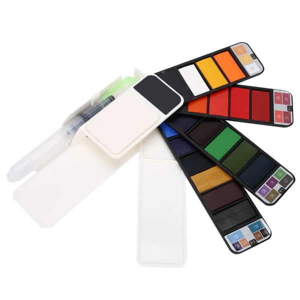 Solid akvarelmaling blæserformet Foldbar bærbar 18 farver Pigment + Vandpensel
