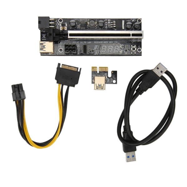 PCIe Riser Adapter Card 1X til 16X Dual 6Pin Temp Sensor USB3.0 Power Cord Mining Riser Card for Graphics Extension