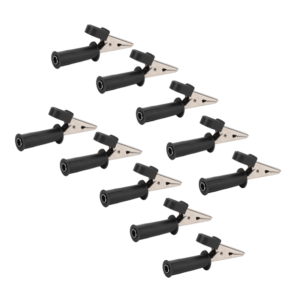 10 stk isolerte krokodilleklemmer 5mm ren kobberåpninger testklemme med 4mm jack for eksperimentell testSvart