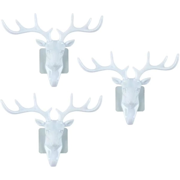 Deer Antler Wall Hook Set (White) - 3-Pack White