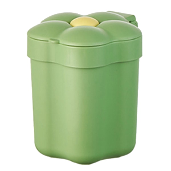 Desktop Trash Bin with Lid Flower Shape Small Garbage Can Large Opening Storage Paper Basket Green