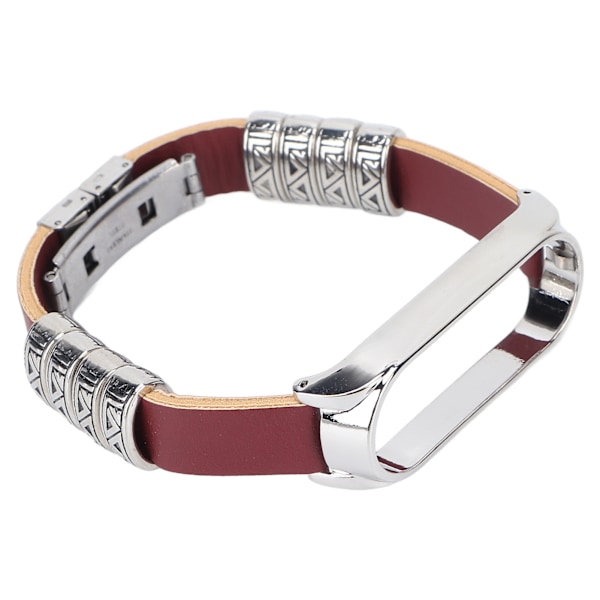 Retro Læder Armbånd til Xiaomi Mi Band 5/6 NFC Mode Retro Læder Urrem Brun Sølv