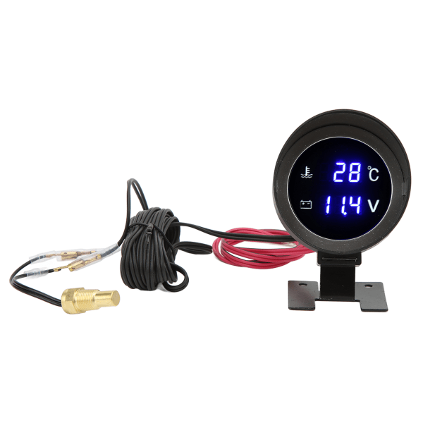 Rund Digital Vattentemperaturmätare LED Voltmeter DC 9V‑36V Med Blått Ljus för Bil Motorcykel ATV