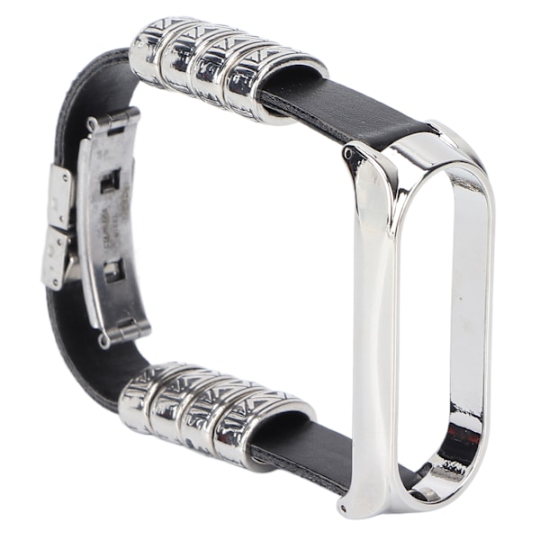 Retro Läder Armband för Xiaomi Mi Band 5/6 NFC Mode Retro Läder Armbandsur Svart Silver