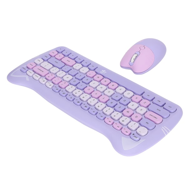 Sött Kattformat 2.4G Trådlöst Tangentbord och Mus Färger Låg Strömförbrukningsteknik Trådlöst Tangentbord Mus Combo för Gaming Lila Mix