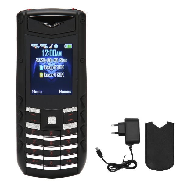 V5 Pro 2G olåst mobiltelefon med stor knapp hög volym mobiltelefon för seniorer 1600mAh batteri Dubbelkort 100‑240V svart EU-kontakt
