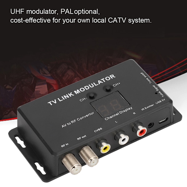 UHF TV-Link Modulator - AV til RF-omformer med IR-forlenger