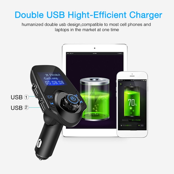 T11 Bluetooth Trådløs Handsfree Bilsett MP3-spiller FM-sender USB-lader