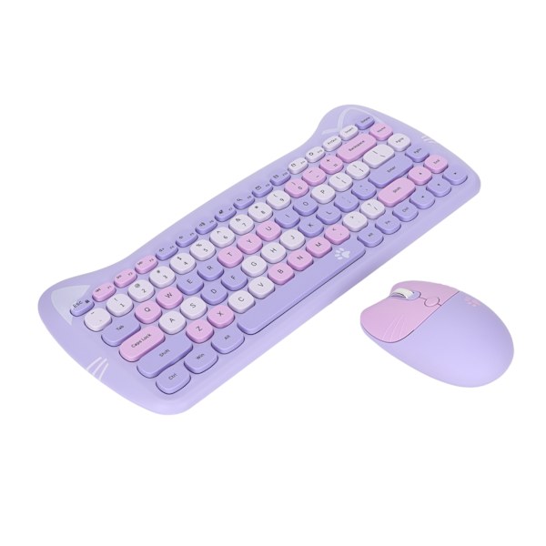 Sött Kattformat 2.4G Trådlöst Tangentbord och Mus Färger Låg Strömförbrukningsteknik Trådlöst Tangentbord Mus Combo för Gaming Lila Mix