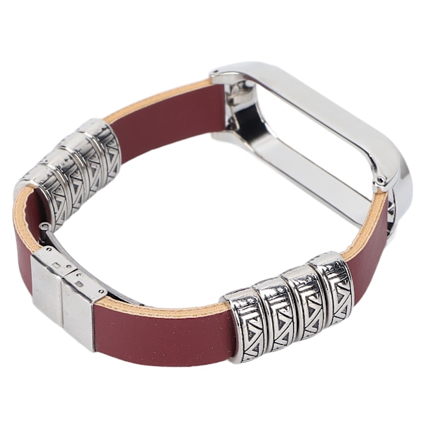 Retro Læder Armbånd til Xiaomi Mi Band 5/6 NFC Mode Retro Læder Urrem Brun Sølv