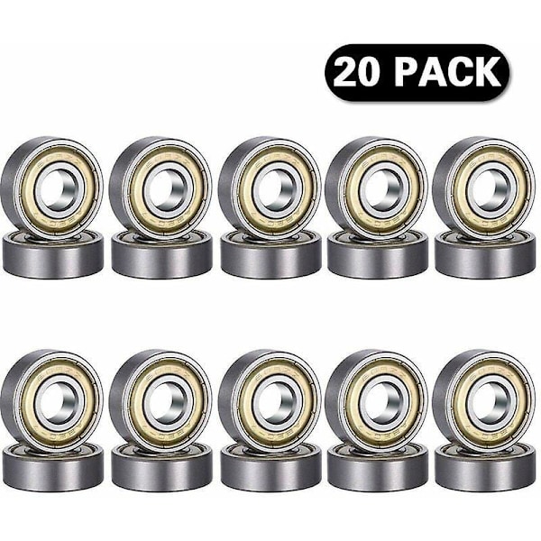 608 ZZ Kullager - 20-pack | Metall Dubbelskyddad | Miniatyr Djupt Spår | Skateboard, 3D-skrivare | 8x22x7mm