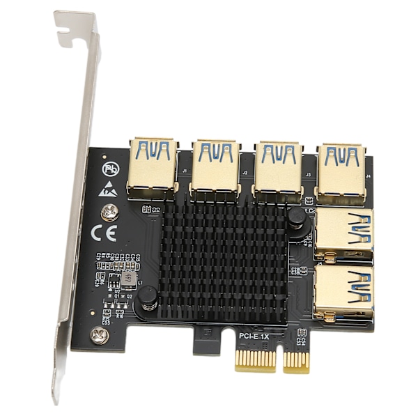 PCI E 1 til 6 Riser Kort IC Køleplade Guldbelagt Behandling Sort USB3.0 Riser Kort til Dos til Linux til Win