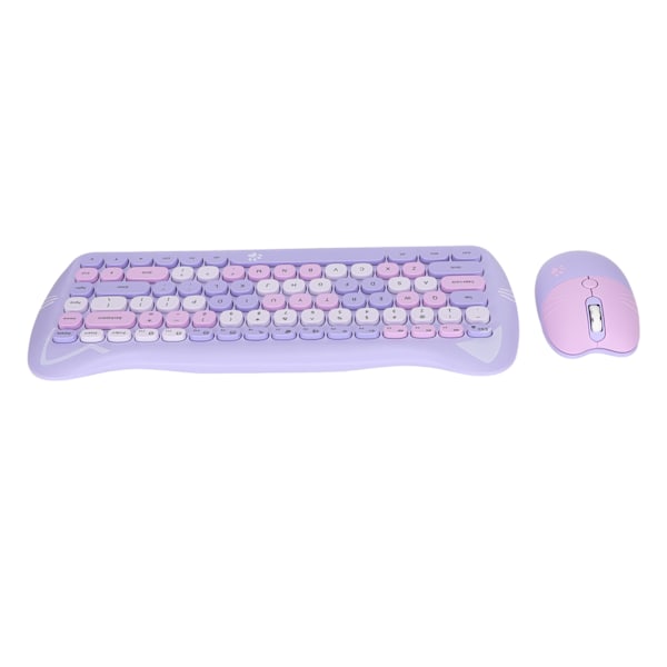 Sött Kattformat 2.4G Trådlöst Tangentbord och Mus Färger Låg Strömförbrukningsteknik Trådlöst Tangentbord Mus Combo för Gaming Lila Mix