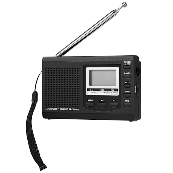 Bärbar miniradio med digital väckarklocka - svart