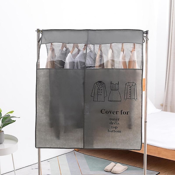 Støvtett og pustende garderobetrekk, 90 * 110 cm, grå med gjennomsiktig vindu - ideell for kjoler, skjorter og dresser