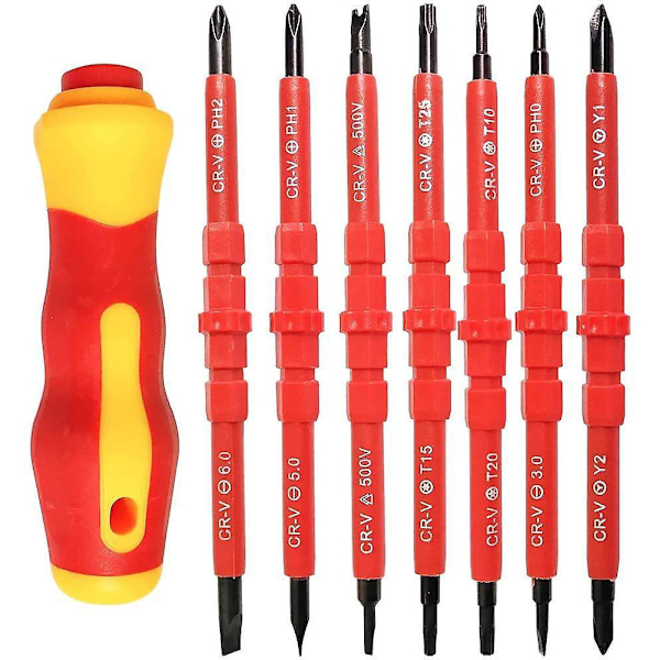 Insulated Electrician Screwdriver Set with Tester Handle, Interchangeable Magnetic Insulator Screwdrivers - 7 Pieces