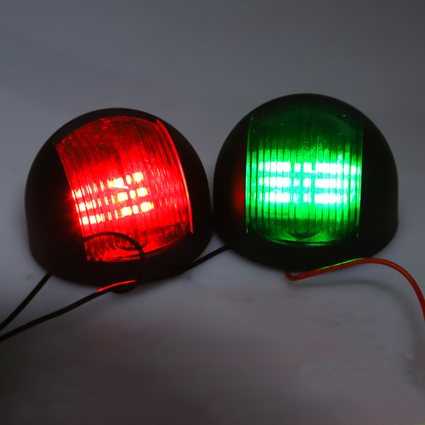 2 stk. Signallampe Rød Grøn LED Vandtæt Båd Navigationslys 12V 24V Sort
