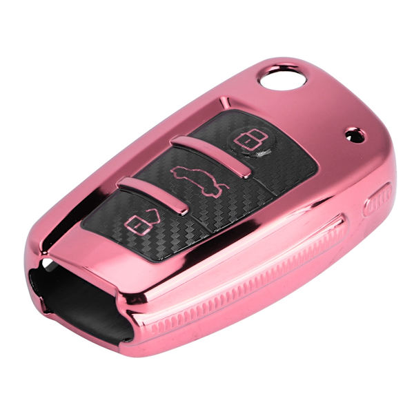 TPU Kolfiberstil Vikbart Nyckelfodral Skydd Passar A3 S3 06/2005 - 03/2017 Rosa