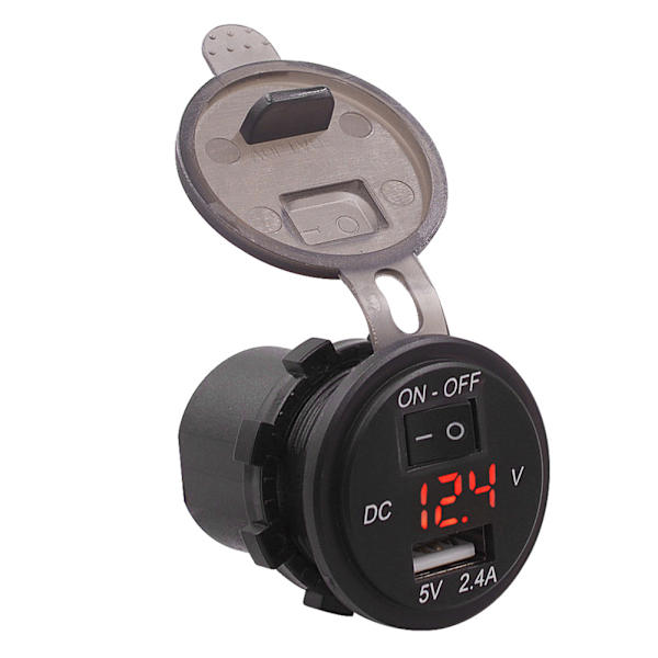 12V IP66 2.4A LED Digital Telefonoplader Uafhængig Kontaktadapter med 60 cm Ledning Rød DC12-24V