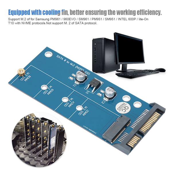 PCIE til M.2 NVME-adapter med kjøleplate