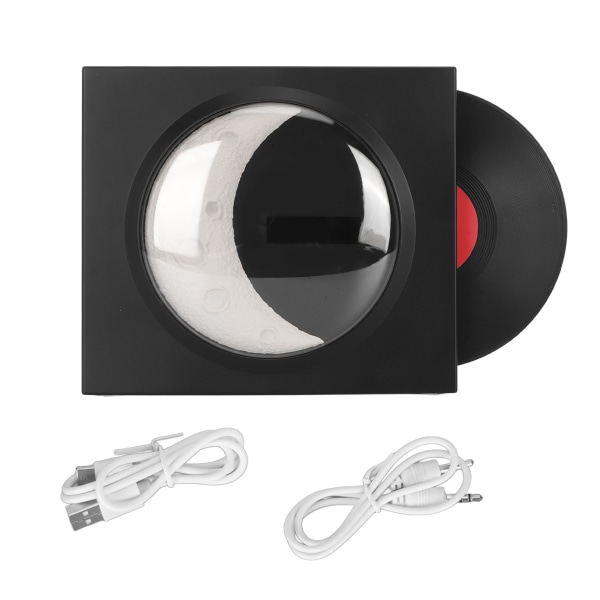 Retro Bluetooth högtalare väckarklocka Vintage skivspelare stil med Moon Star nattljus för sovrumsinredning Svart