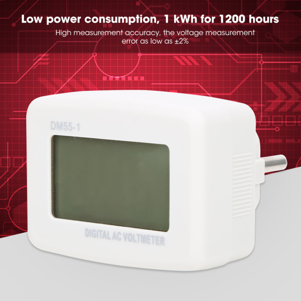 DM55-1-EU Digitaalinen AC-jännitteenmittari, korkea tarkkuus, kodinkoneet, EU-pistoke, 230 V, 50 Hz