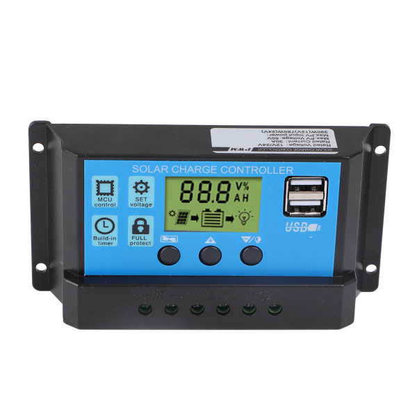 30A Solcelle Laderegulator Solpanel Batteri Intelligent Regulator med Dobbelt USB Port Digital Display