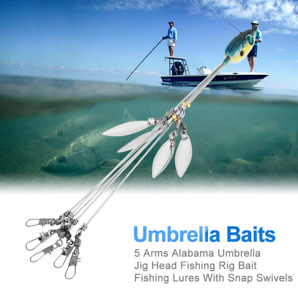 5 Arms Alabama Paraply Jig Head Fiskerig Agn Fiskelokker med snapsvirvler (blå)