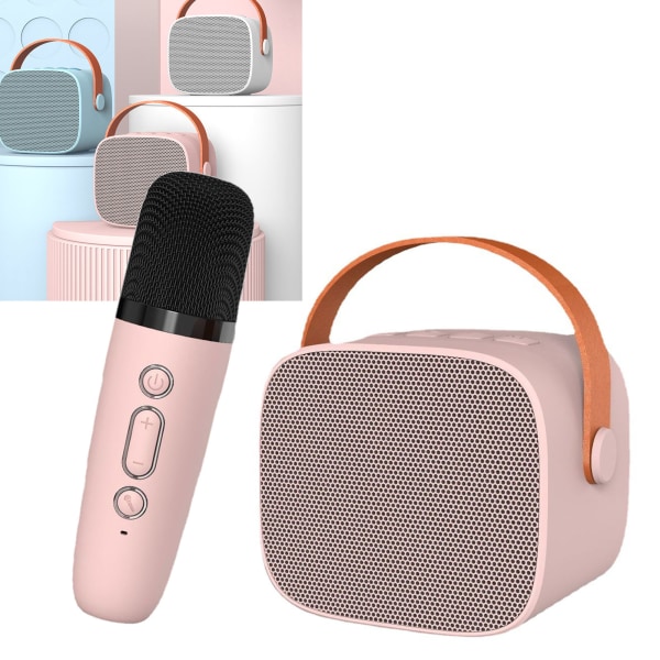 Mini Karaoke maskine HiFi Surround Sound Bærbar Bluetooth højttaler med mikrofon til Home Outdoor Pink