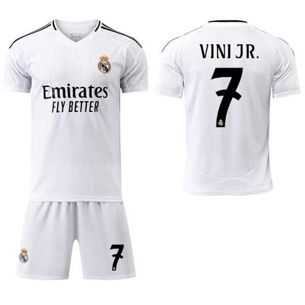 2024-25 Real Madrid Hemma Jersey 10 Modric 9 Mbappe 7 Vinicius 8 Kroos 5 Bellingham Barn och Vuxen Fotbollströja med Strumpor No. 7 XL