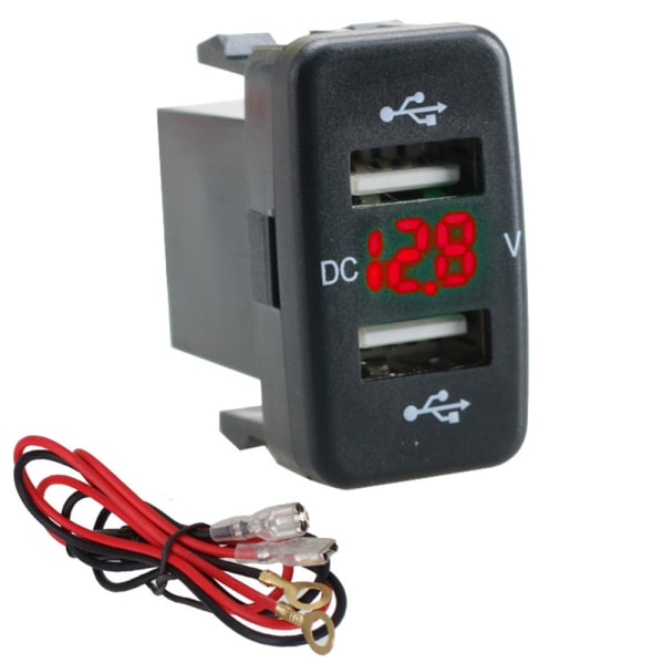 4.2A Billader Effektiv Lading Dobbel USB-Port Socket Adapter med 0.6m Ledning Erstatning for Toyota Modeller Rød