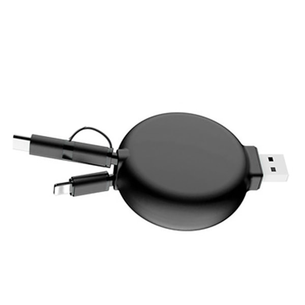 3 i 1 Ladekabel Uttrekkbar Design Liten Bærbar Multi Ladekabel for Hjemmebil Svart