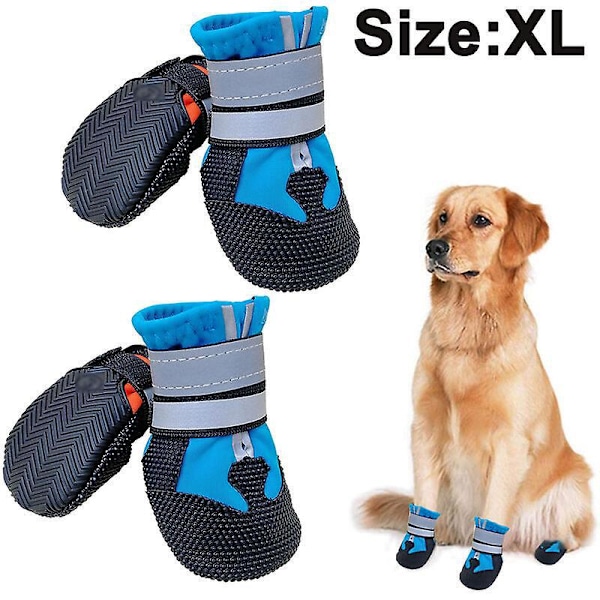 Non-Slip Waterproof Dog Boots - Sturdy Sole for Medium to Large Dogs (XL, Blue)