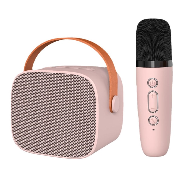 Mini Karaoke Maskin HiFi Surround Sound Bärbar Bluetooth högtalare med mikrofon för Home Outdoor Pink